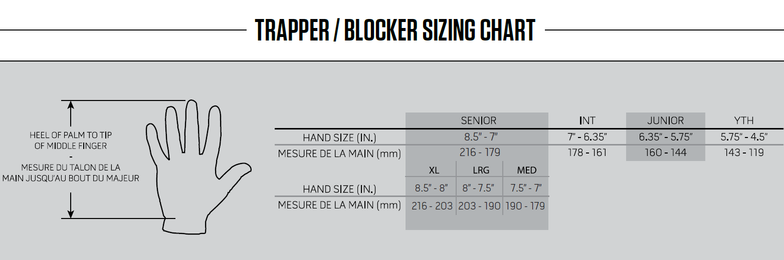 Goalie Trapper / Blocker Size Chart – Warrior
